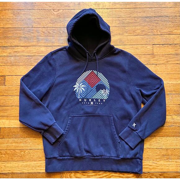 HURLEY Navy Geometric/Floral Print Heavyweight Hoodie Mens sz L - Picture 2 of 10